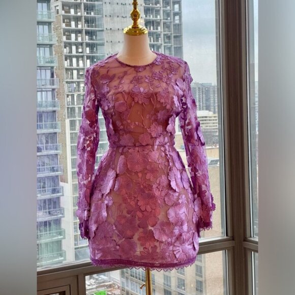 🆕 BRONX & BANCO 🧿 NWOT Bouquet Maraya Long Sleeve Mini Dress, Lilac Sz S US 4 - Picture 11 of 16